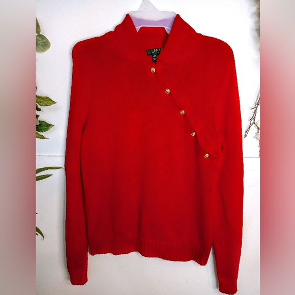 Lauren Ralph Lauren Sweaters - Vintage :: Lauren Ralph Lauren Cherry Red Women's Sweater Gold Buttons S…
